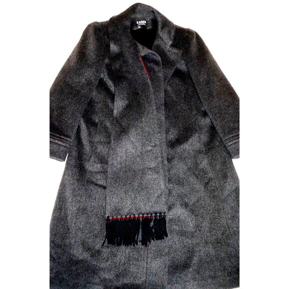 Karen Vintage Wool Coat Union Made Charcoal Red Collar 60s Mod Classic Old Money - Picture 1 of 12